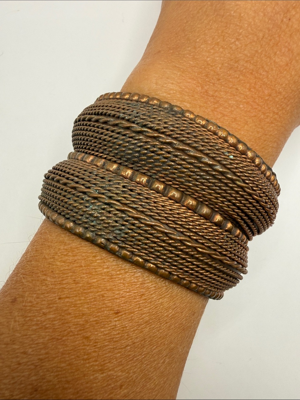 Vintage Copper Tone Textured Large Cuff Bangle Statement Bracelet